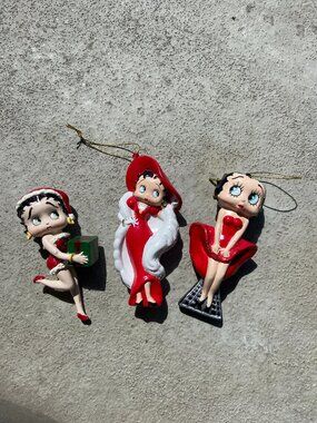Vintage Betty Boop Style Ornament Lot of 3 Red Dress Christmas Holiday Decor 4”
